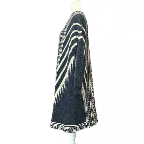 GeeGee Aztec Pattern Long Sleeve Open Front Mid Length Sweater Cardigan M/L - Picture 7 of 11